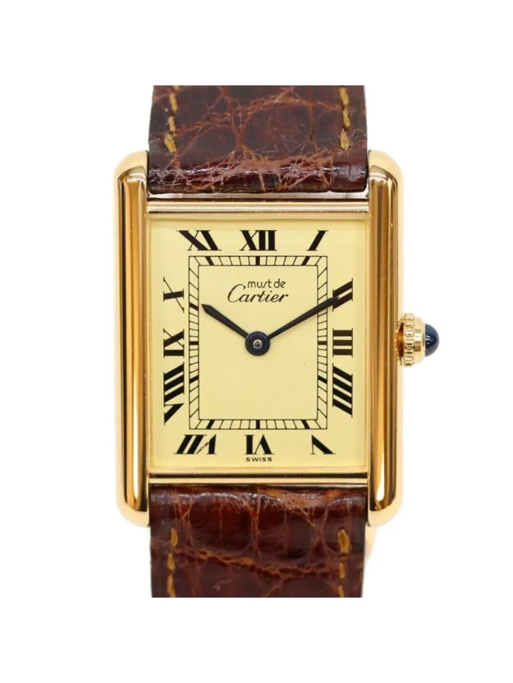 Cartier Must Tank Vermeil LM Ivory Roman Dial Leather